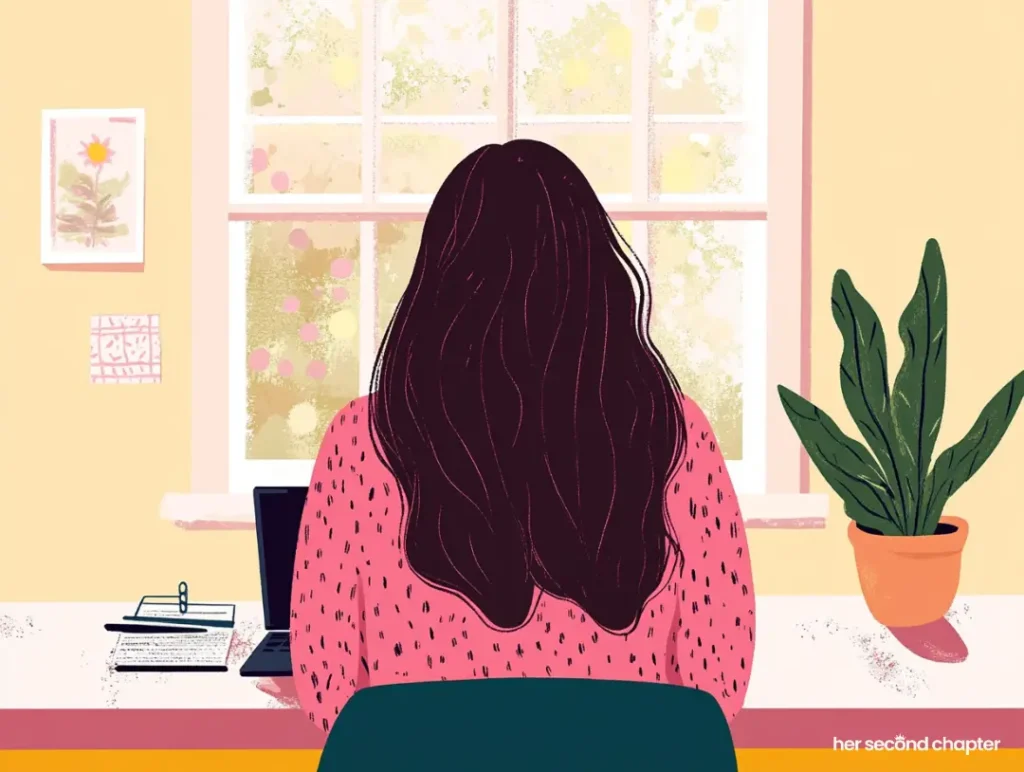 vector illustration of a woman in front of a laptop representing the way in which the online world can exacerbate the feelings of lostness